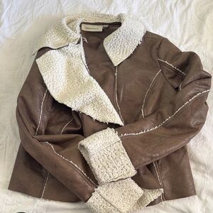 Urban Behavior Brown Faux Shearling Teddy Jacket with Cream Trim
